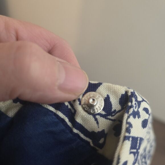 Vintage 50s Pearl Snap Top Women Medium Blue Floral Western Cowgirl Pockets - Picture 8 of 10